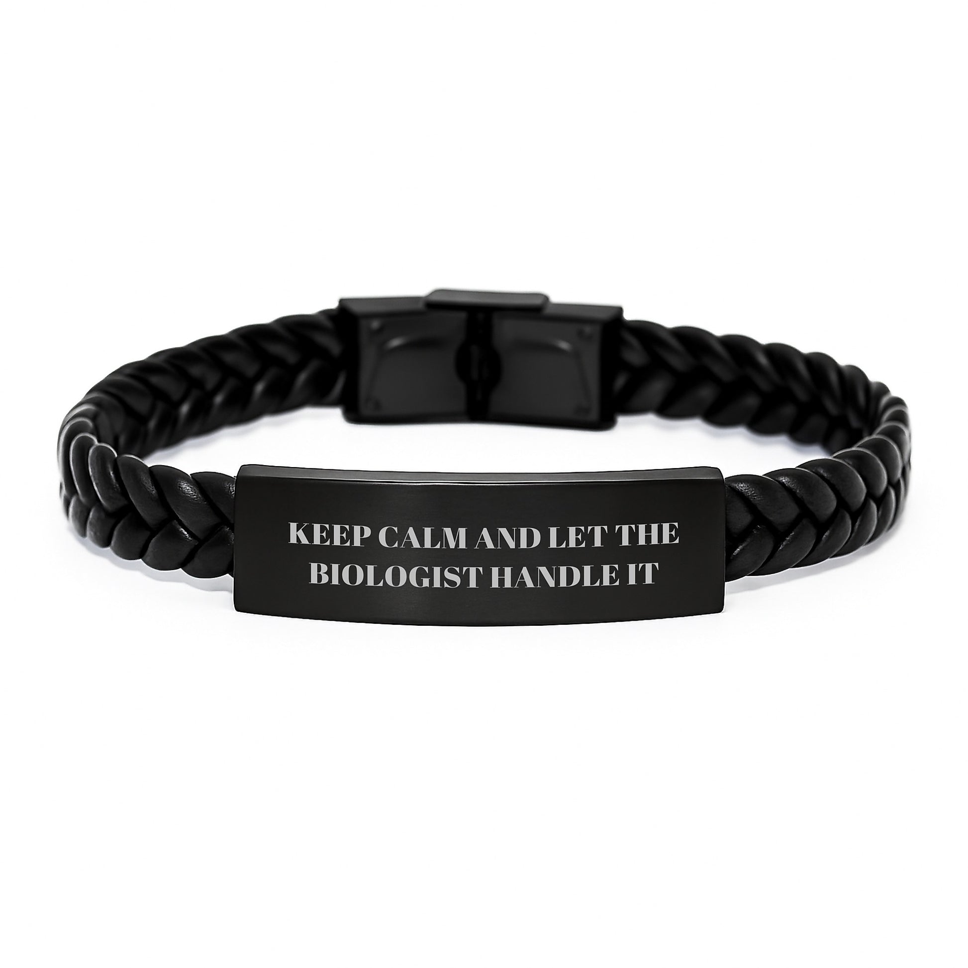 Funny Biologist Gifts from Men, Unique Interlaced Leather Bracelet for Biologists on Christmas, Keep Calm And Let The Biologist Handle It Inspired - Image 1