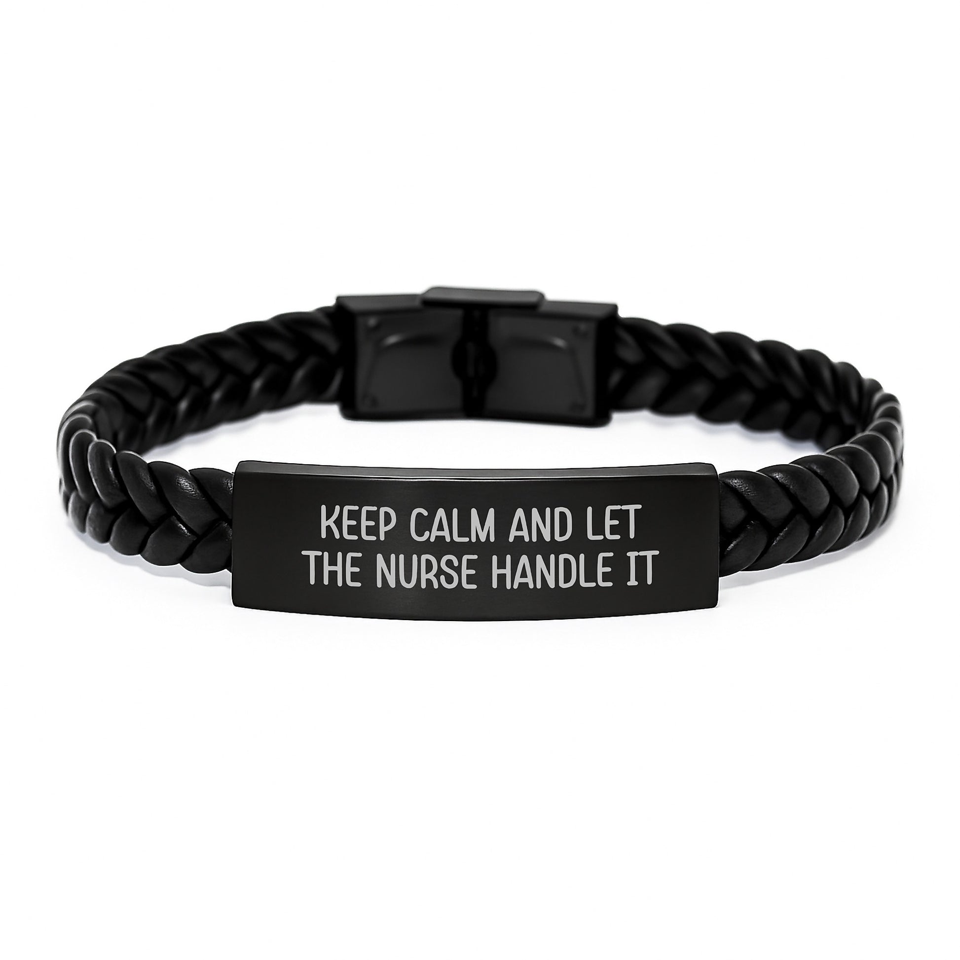 Funny Nurse Gifts, Christmas Unique Gifts from Friends to Men or Women, Interlaced Leather Bracelet with Quote 'Keep Calm And Let The Nurse Handle It' - Image 1