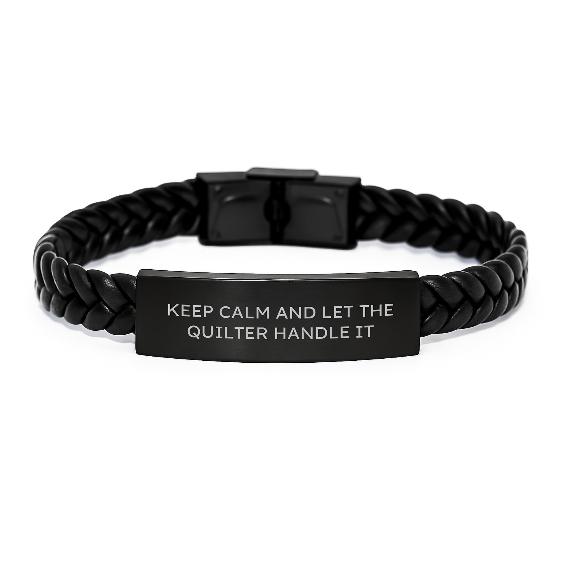 Quilter's Delight, Keep Calm and Let the Quilter Handle It, Interlaced Leather Bracelet for Quilter Gifts, Graduation Unique Gifts from Friends to Quilter - Image 1
