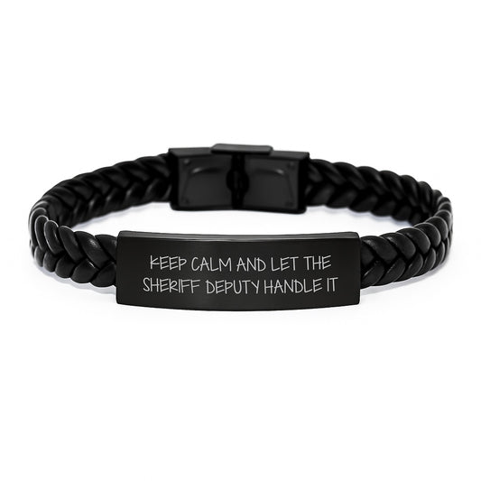 Funny Sheriff Deputy Interlaced Leather Bracelet Gifts from Men for Sheriff Deputy Friends - Image 1