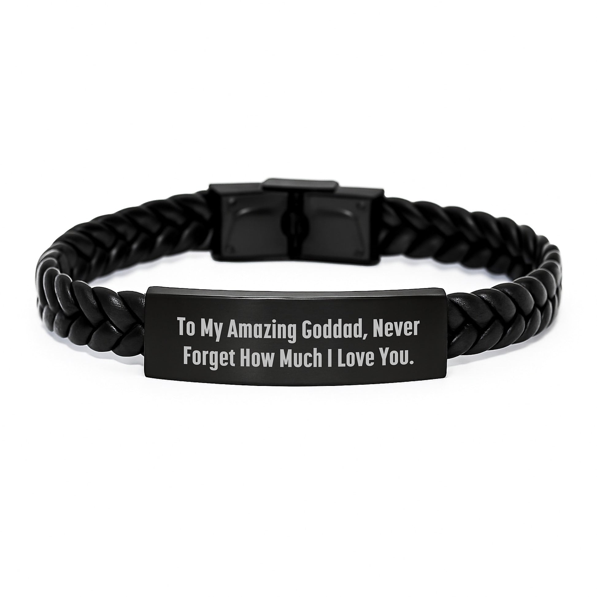 Funny Goddad Gifts for Men, Interlaced Leather Bracelet with 'To My Amazing Goddad, Never Forget How Much I Love You' Quote, Christmas Unique Presents from Family - Image 1