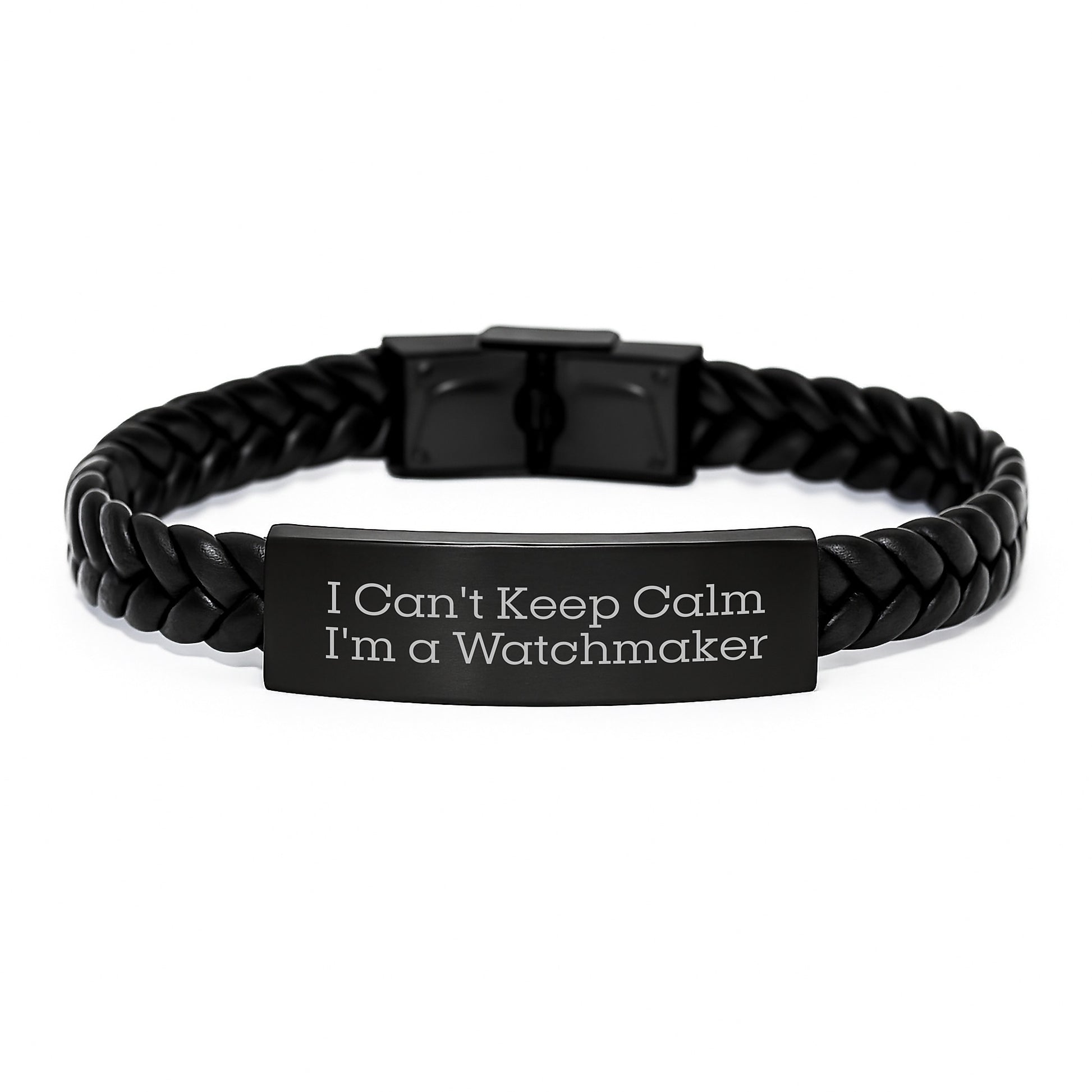 Funny Watchmaker Gifts from Friends, Funny Watchmaker Christmas Unique Presents for Watchmaker Men, I Can't Keep Calm I'm A Watchmaker Interlaced Leather Bracelet - Image 1