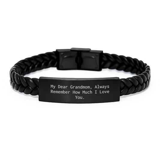 A Heartfelt Grandmom Gift, Interlaced Leather Bracelet with Engraved Stainless Steel, Perfect for Christmas Unique Gifts from Family to Grandmom - Image 1