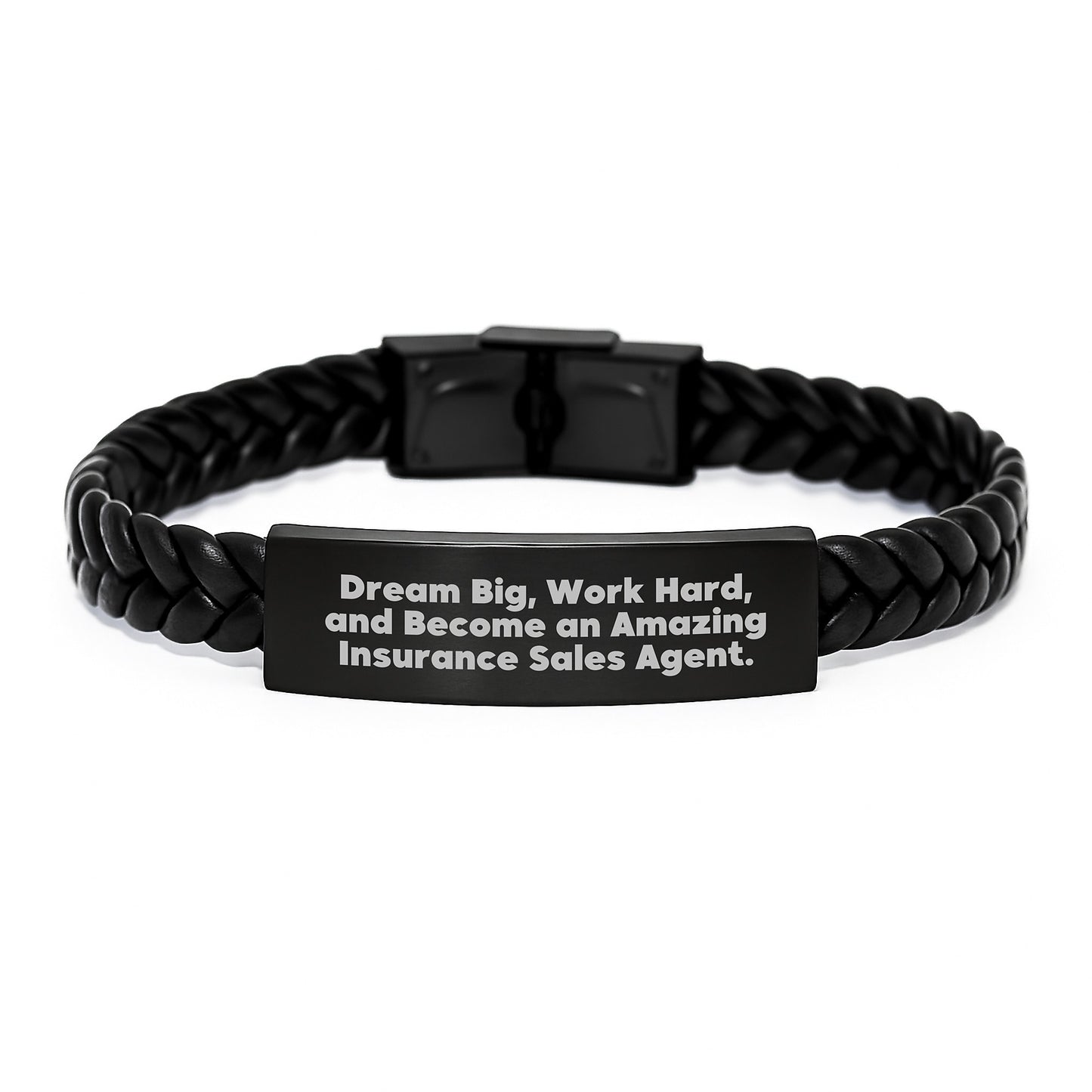 Inspirational Insurance Sales Agent Gifts, Dream Big Work Hard Interlaced Leather Bracelet for Birthday from Coworkers, Friends to Insurance Sales Agent - 'Dream Big Work Hard' - Image 1
