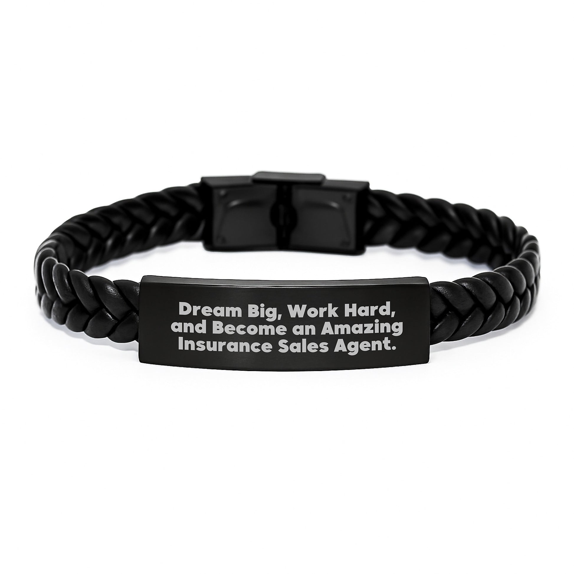 Inspirational Insurance Sales Agent Gifts, Dream Big Work Hard Interlaced Leather Bracelet for Birthday from Coworkers, Friends to Insurance Sales Agent - 'Dream Big Work Hard' - Image 1