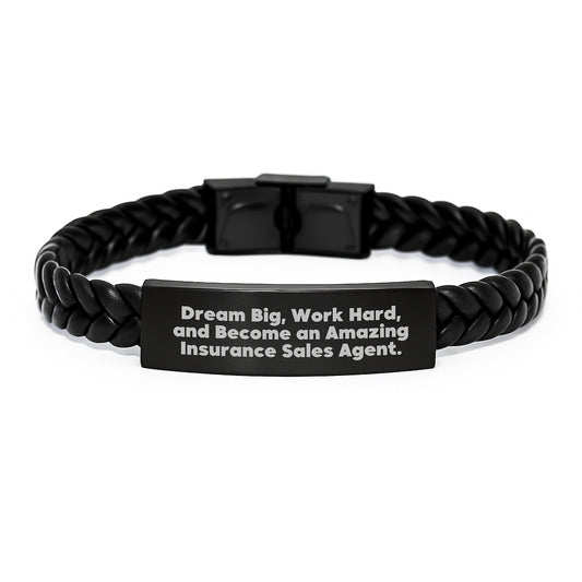 Inspirational Insurance Sales Agent Gifts, Dream Big Work Hard Interlaced Leather Bracelet for Birthday from Coworkers, Friends to Insurance Sales Agent - 'Dream Big Work Hard' - Image 1