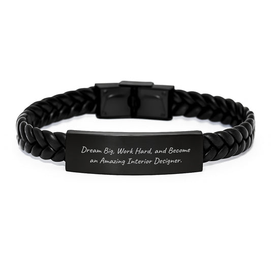 Inspirational Interior Designer Gifts, Interlaced Leather Bracelet for Women, Gifts from Friends, Motivational Quote 'Dream Big, Work Hard' for Birthday - Interior Designer Jewelry - Image 1