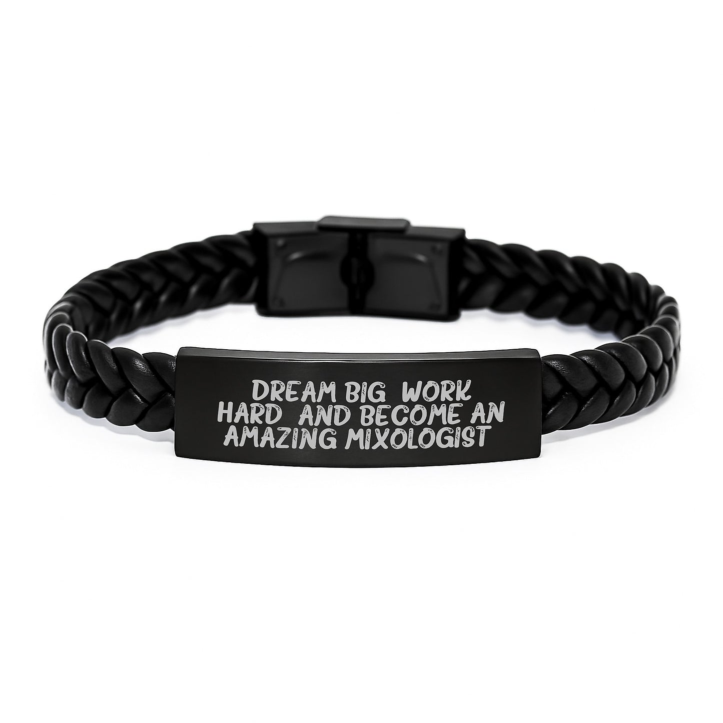 Gifts from Friends to Mixologist Men - Inspirational Interlaced Leather Bracelet for Christmas Unique Gifts, Dream Big Work Hard And Become An Amazing Mixologist. - Image 1