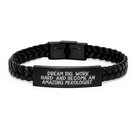 Gifts from Friends to Mixologist Men - Inspirational Interlaced Leather Bracelet for Christmas Unique Gifts, Dream Big Work Hard And Become An Amazing Mixologist. - Image 1