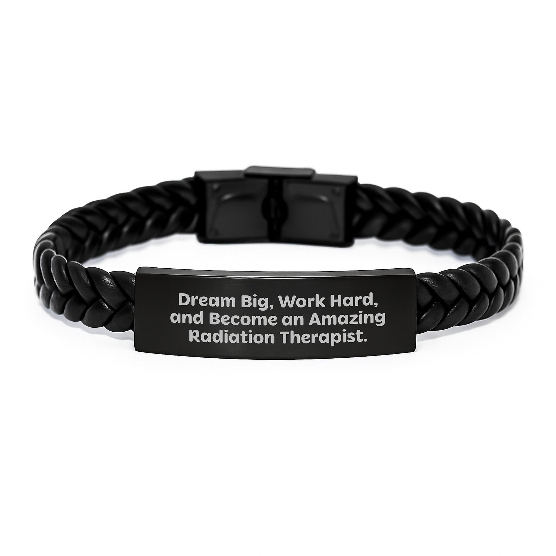 Radiation Therapist Inspirational Quote Interlaced Leather Bracelet Gifts from Friends to Radiation Therapist on Birthday - Dream Big, Work Hard, And Become Amazing - Image 1