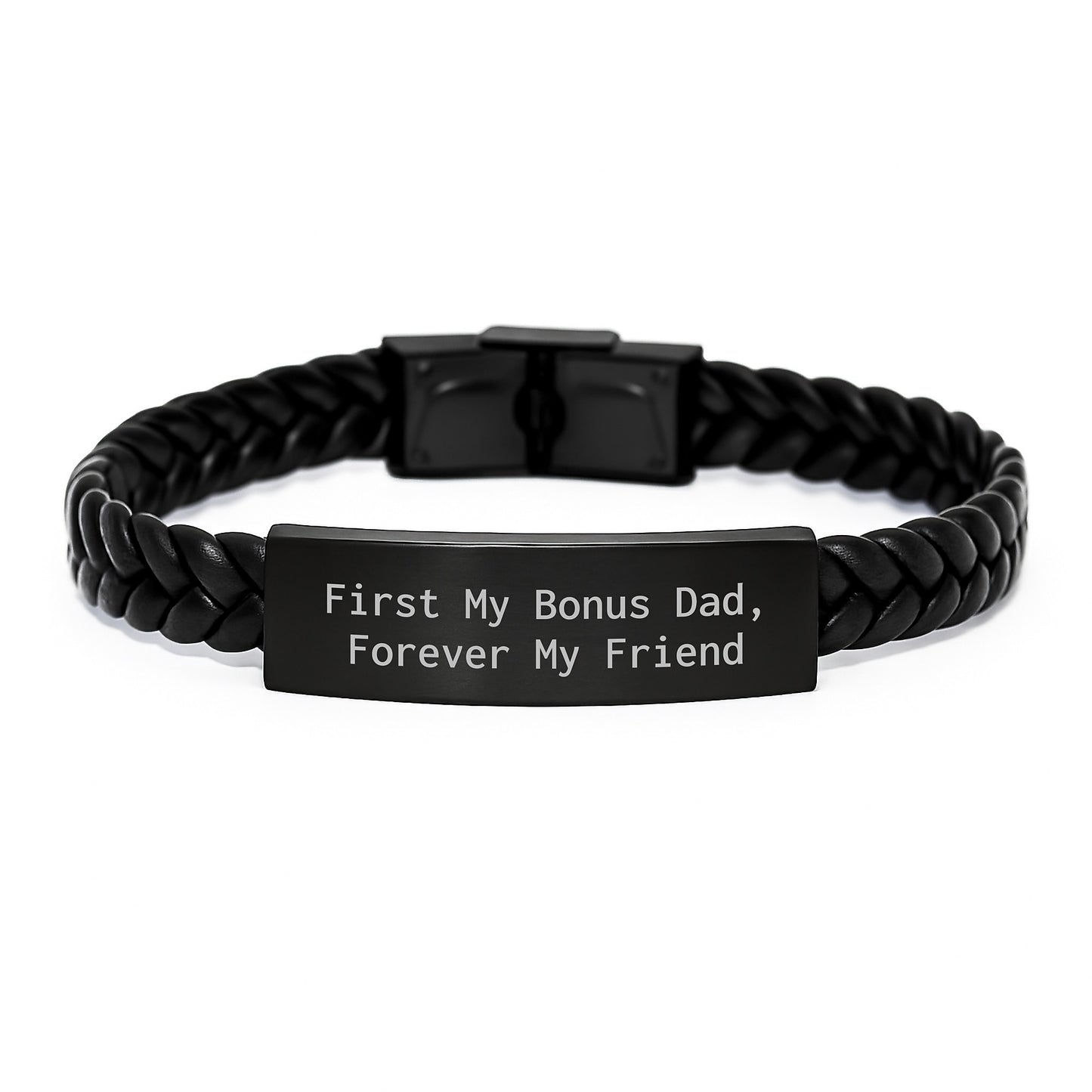 Funny Bonus Dad Gifts, Interlaced Leather Bracelet, Christmas Unique Gifts from Son to Dad - 'First My Bonus Dad, Forever My Friend' - Image 1