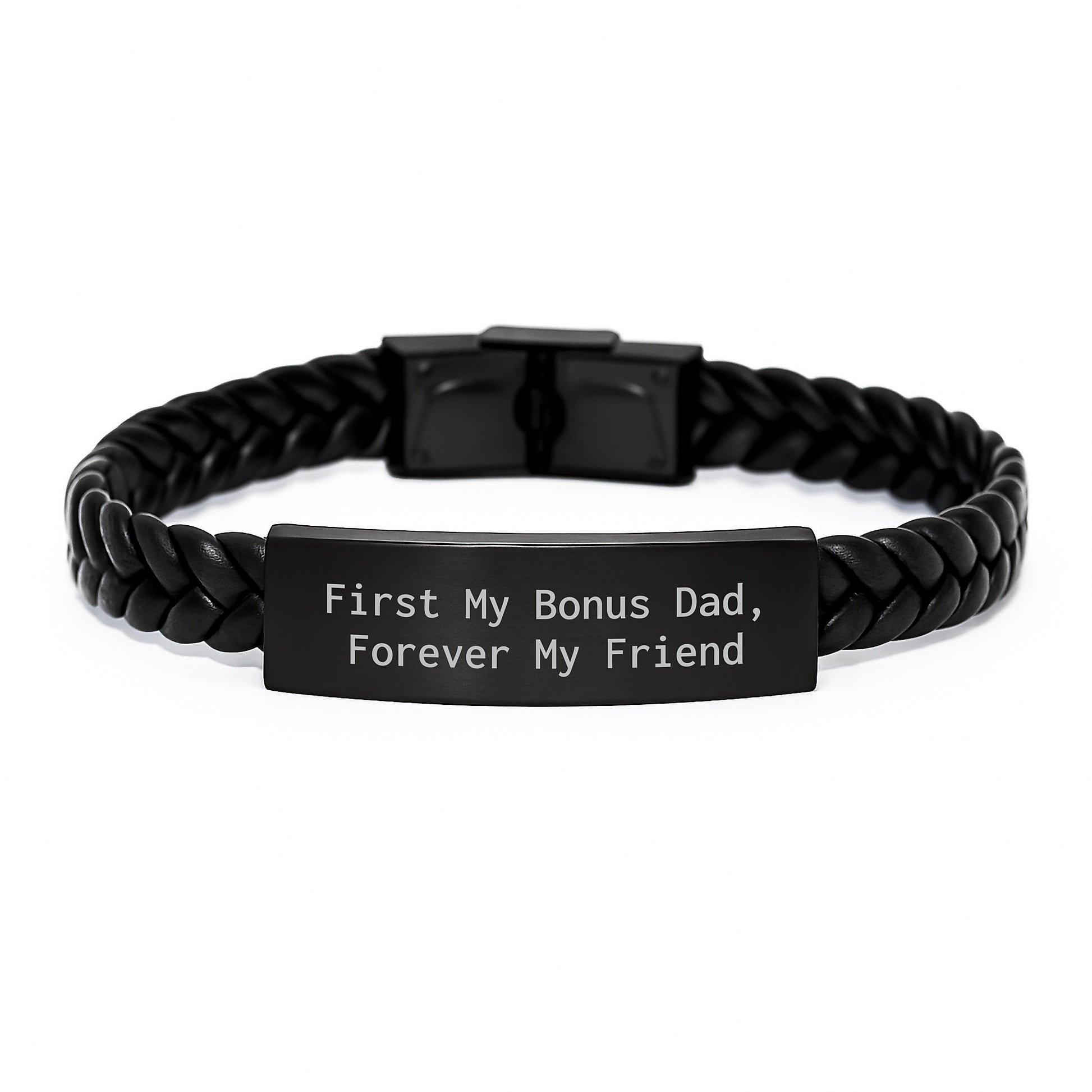 Funny Bonus Dad Gifts, Interlaced Leather Bracelet, Christmas Unique Gifts from Son to Dad - 'First My Bonus Dad, Forever My Friend' - Image 1