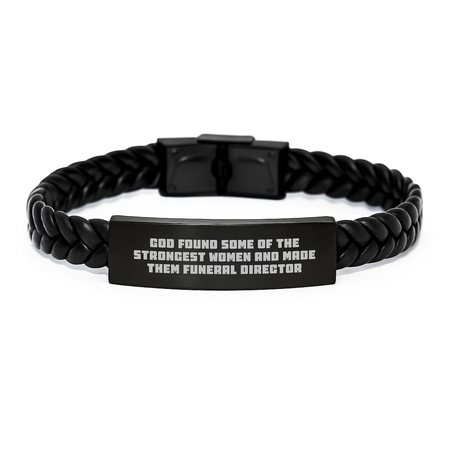 Funny Funeral Director Gifts for Women, 'God Found Some Of The Strongest Women And Made Them Funeral Director' Interlaced Leather Bracelet from Family, Christmas Unique Gifts - Image 1