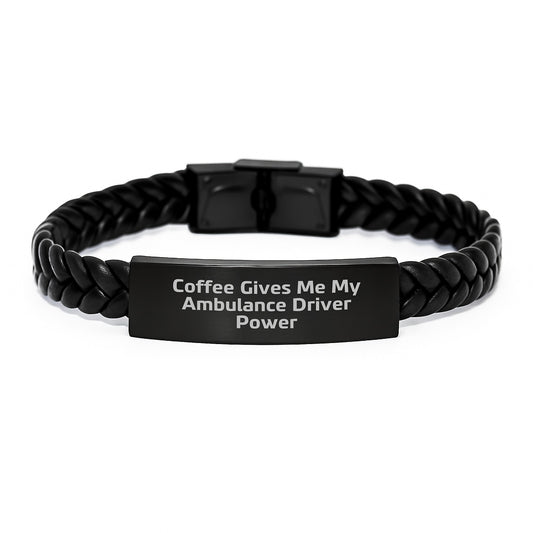 Funny Ambulance Driver Gifts for Men - Ambulance Driver Power Leather Interlaced Bracelet, Stainless Steel Engraved, Christmas Unique Presents - Image 1