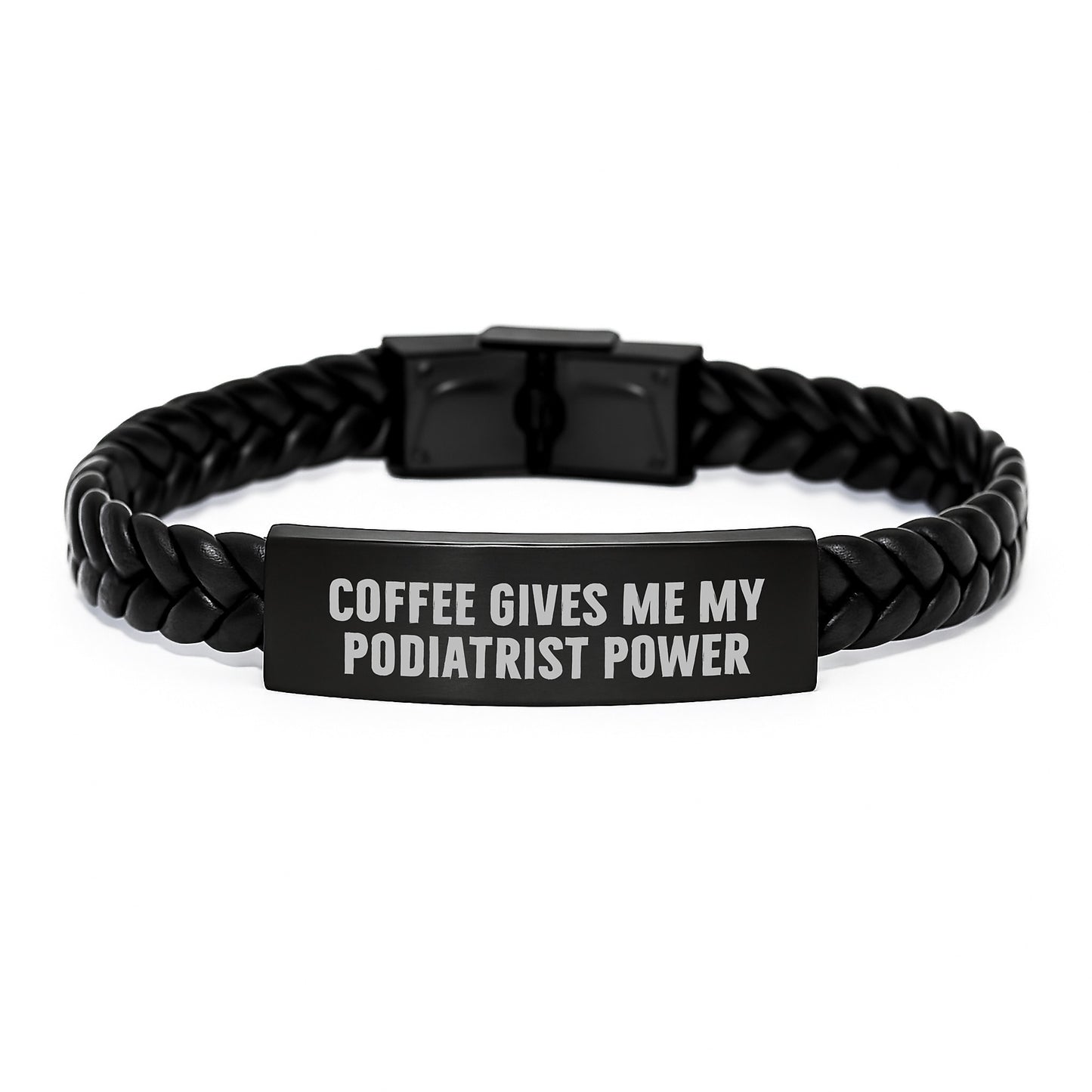 Funny Podiatrist Gifts, Christmas Unique Gifts for Podiatrist, Interlaced Leather Bracelet from Men to Family with Coffee Gives Me My Podiatrist Power - Image 1