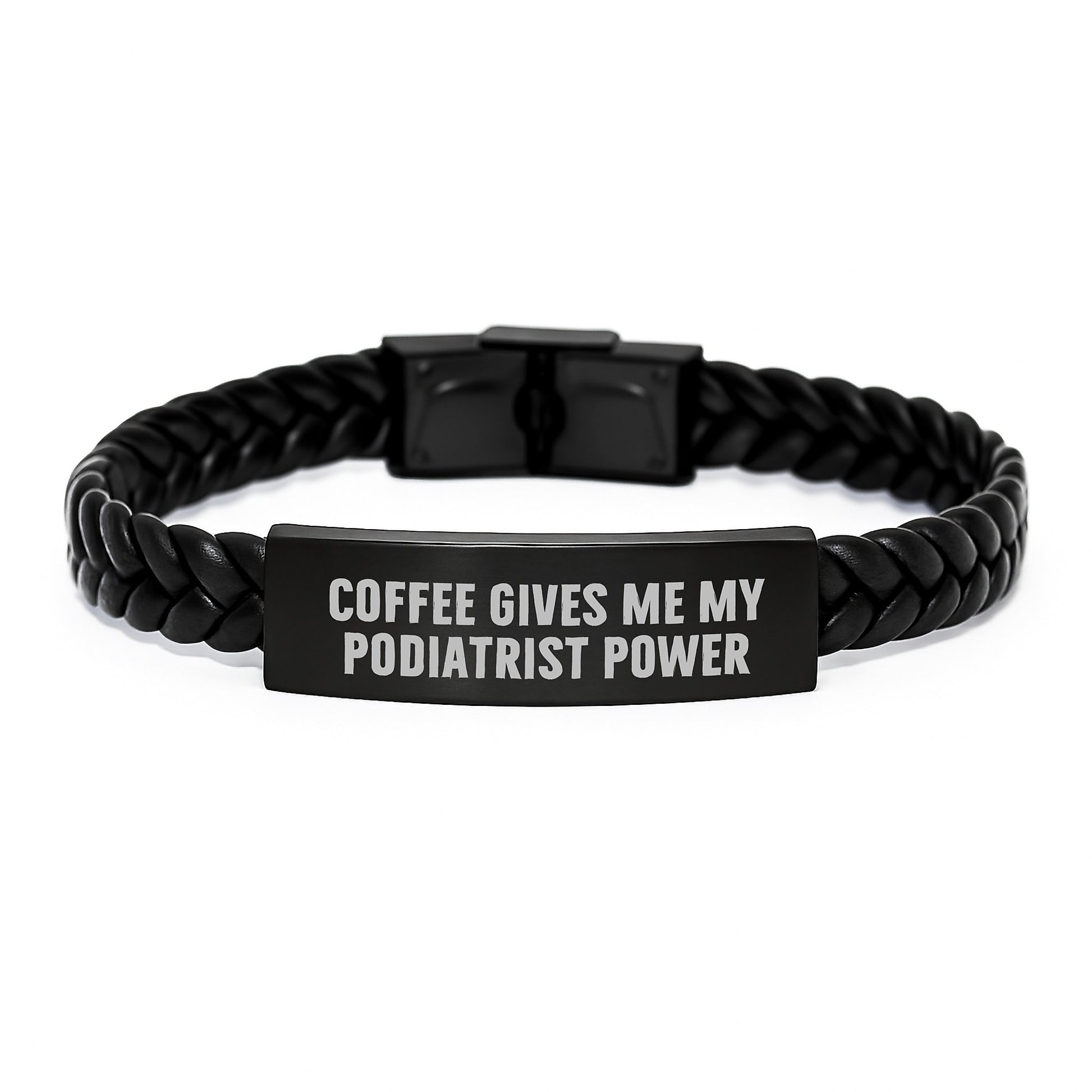 Funny Podiatrist Gifts, Christmas Unique Gifts for Podiatrist, Interlaced Leather Bracelet from Men to Family with Coffee Gives Me My Podiatrist Power - Image 1