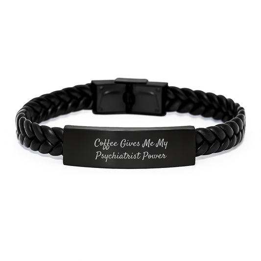 Funny Coffee Quote Psychiatrist Interlaced Leather Bracelet Gifts for Men Women Friends Family, Birthday Unique Presents from, Inspirational Quote Power - Image 1