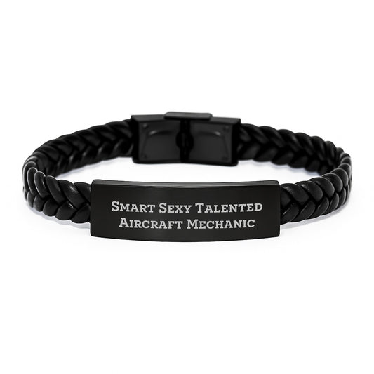 Smart Sexy Talented Aircraft Mechanic Gifts - Interlaced Leather Birthday Jewelry, 'Smart Sexy Talented' Quote Engraved Stainless Steel, PU Leather, Gifts from Friends to Aircraft Mechanic - Image 1