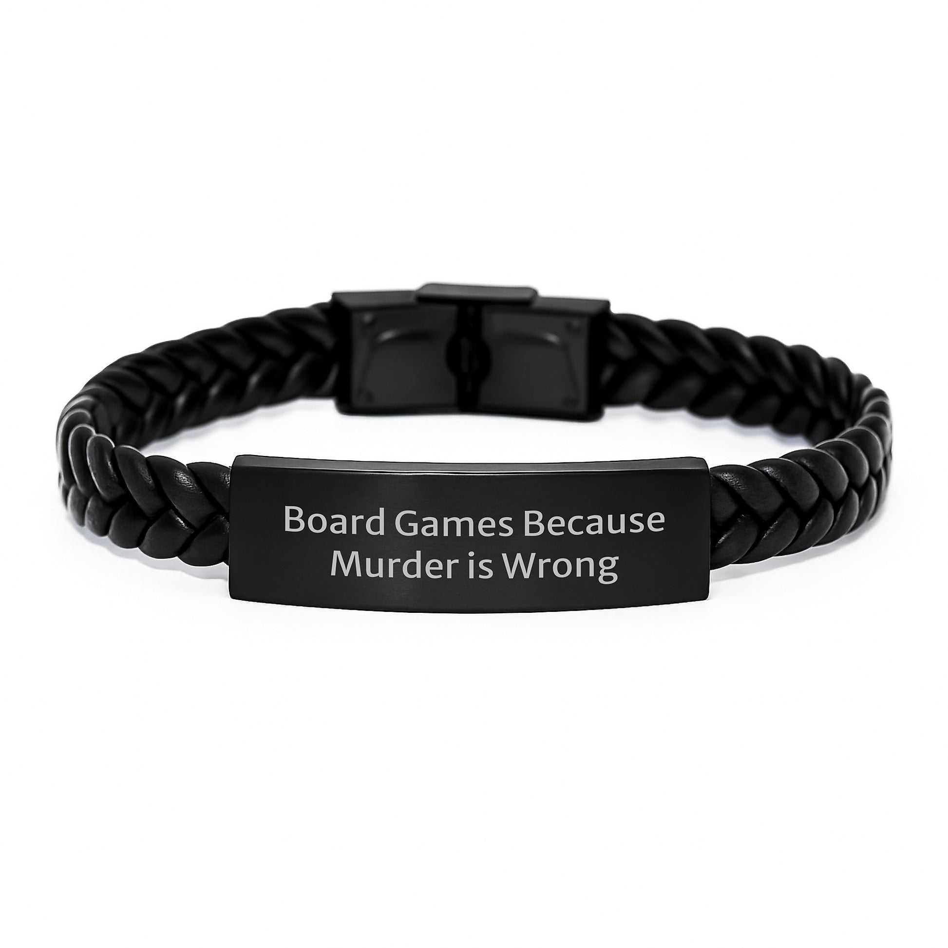 Funny Board Games Gifts from Friends for Men's Birthday Unique Interlaced Leather Bracelet with Quote 'Board Games Because Murder Is Wrong' - Image 1