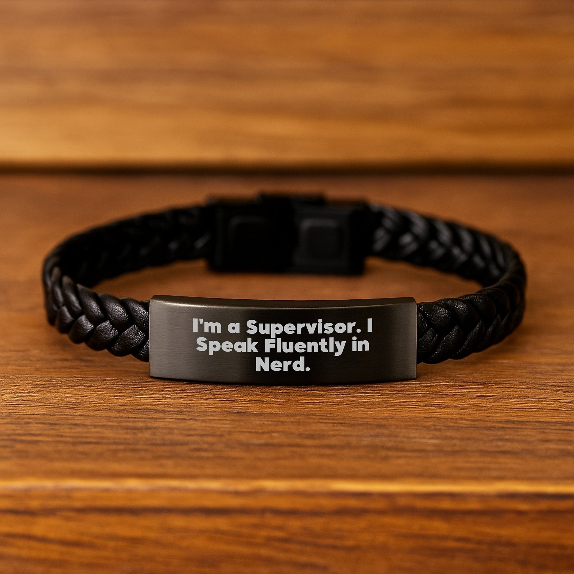 Funny Supervisor Gifts for Men - Interlaced Leather Bracelet with Quote 'I'm A Supervisor. I Speak Fluently In genius.' - Birthday Unique Gifts from Friends to Coworkers - Image 2