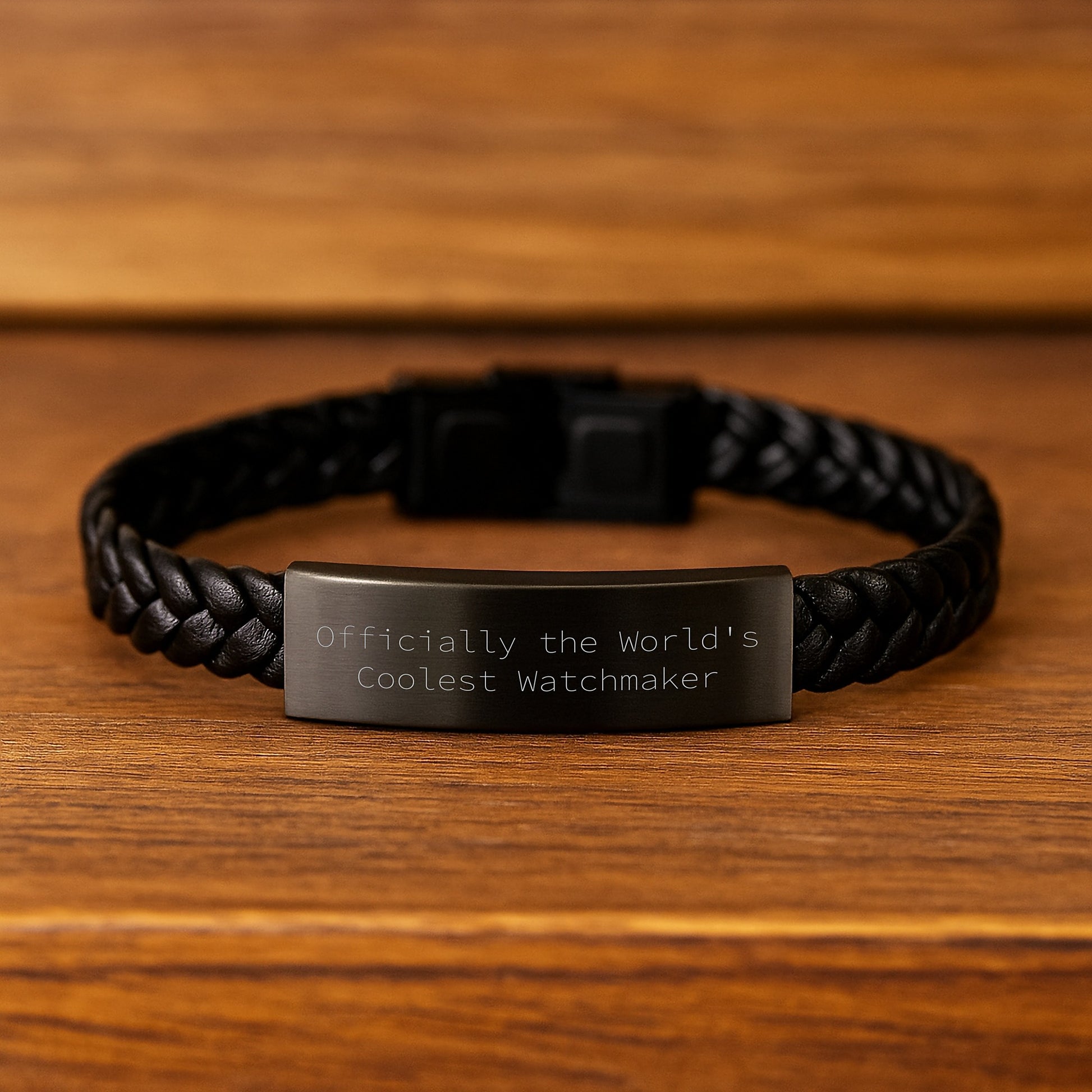 Gifts from Friends, Men, or Family to Watchmaker, Unique Interlaced Leather Bracelet for Men, Funny 'Officially The World's Coolest Watchmaker' Quote - Image 2