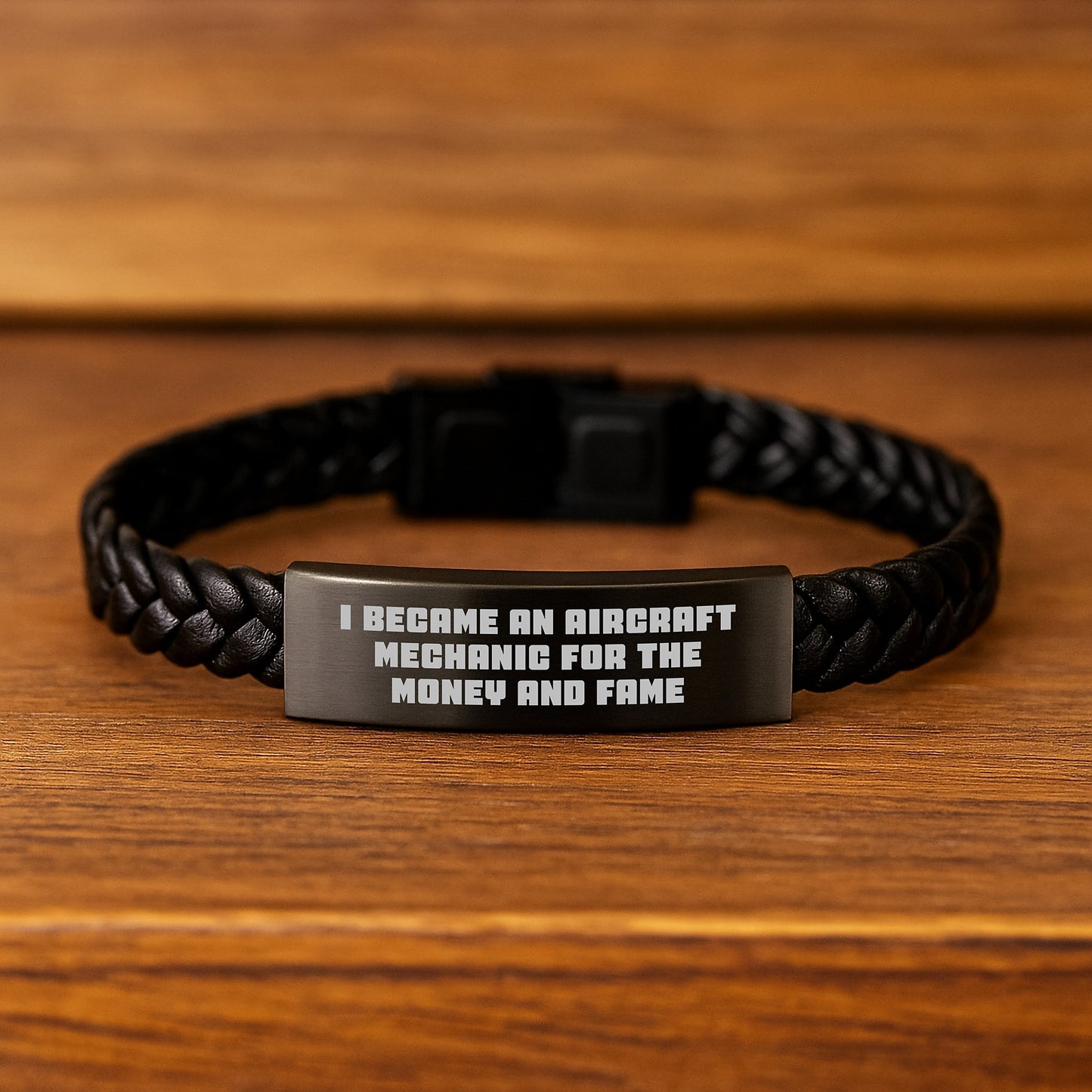 Aircraft Mechanic Inspired Interlaced Leather Braclet Gifts from Friends and Family for Graduation, 'I Became an Aircraft Mechanic for the Money and Fame' Quote - Image 2