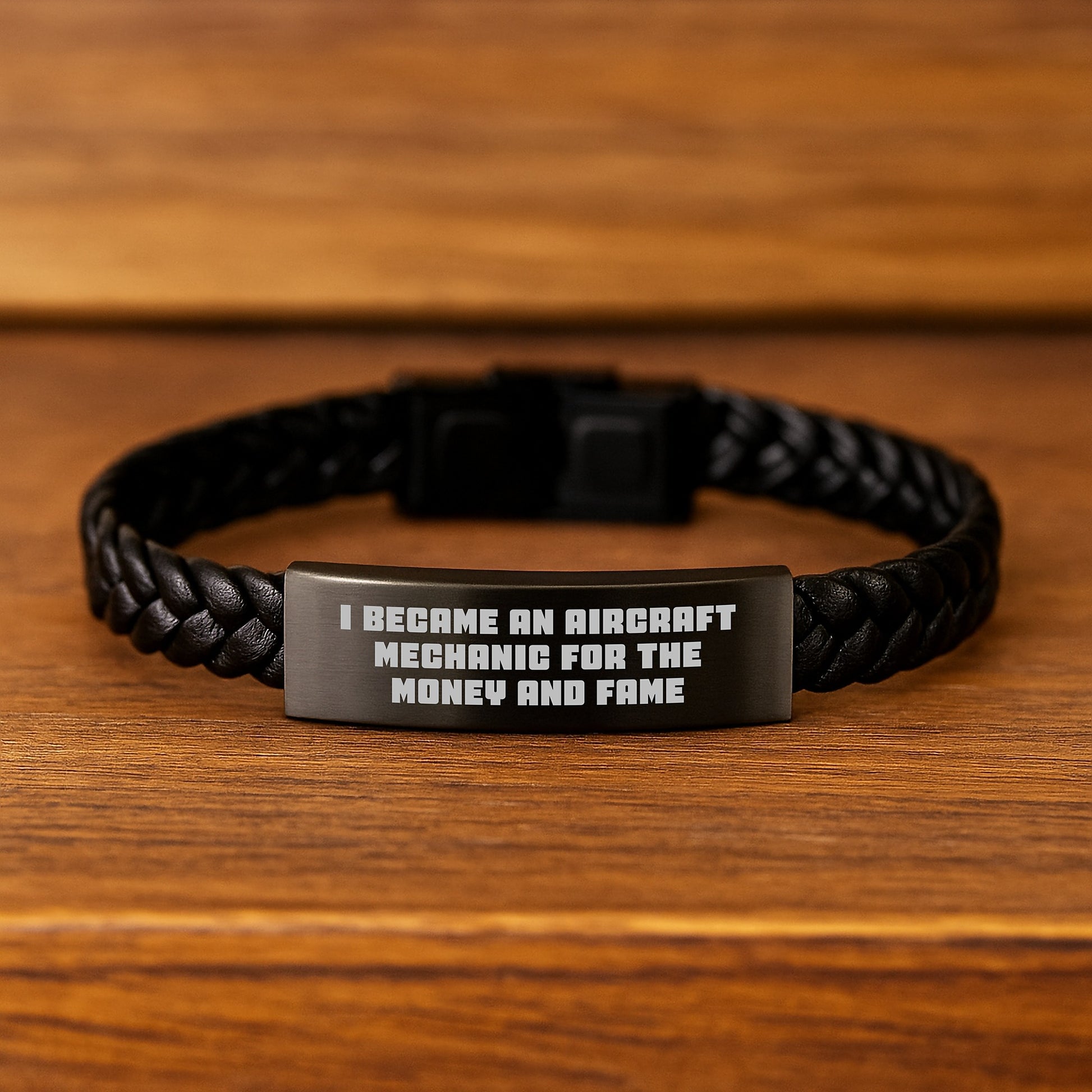 Aircraft Mechanic Inspired Interlaced Leather Braclet Gifts from Friends and Family for Graduation, 'I Became an Aircraft Mechanic for the Money and Fame' Quote - Image 2