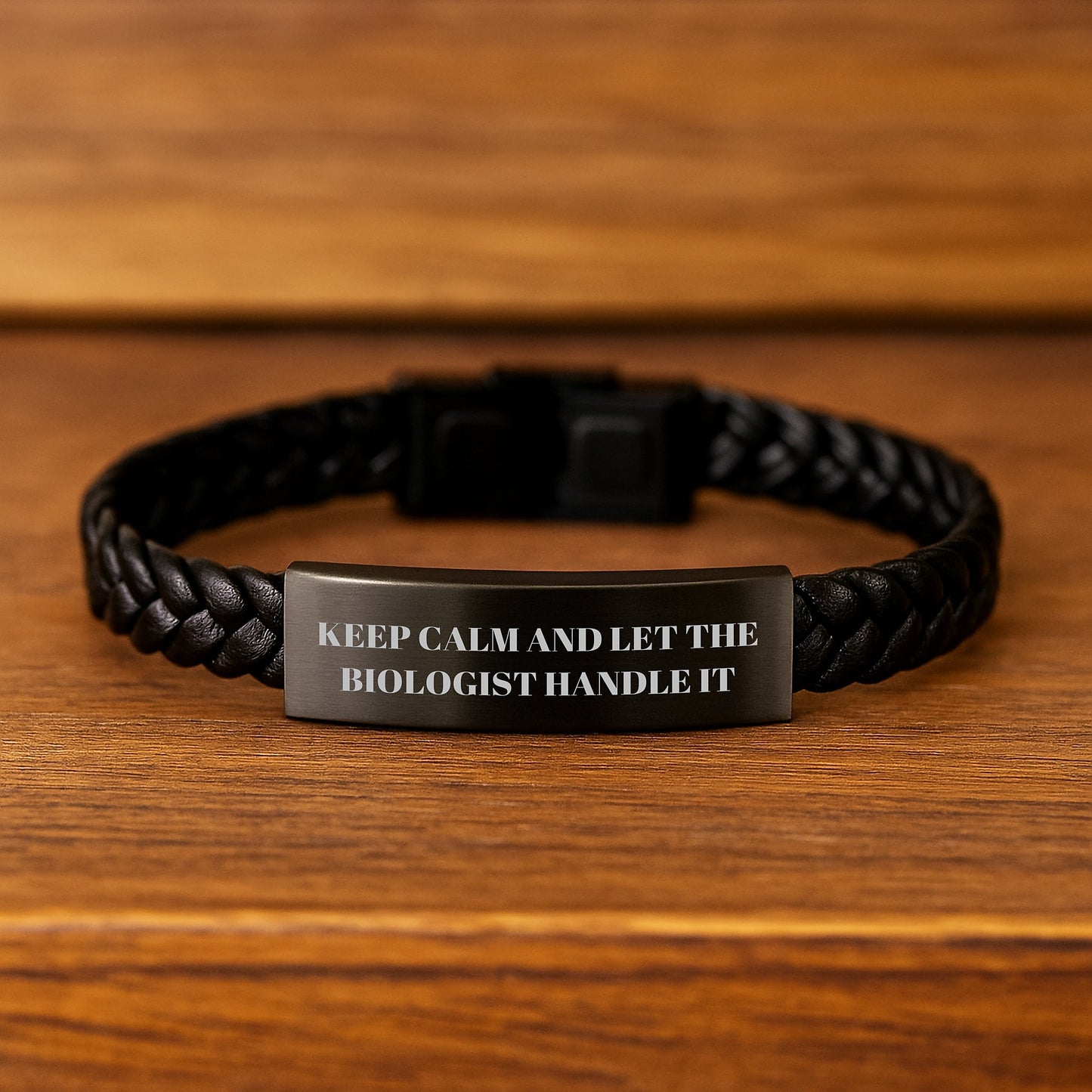 Funny Biologist Gifts from Men, Unique Interlaced Leather Bracelet for Biologists on Christmas, Keep Calm And Let The Biologist Handle It Inspired - Image 2