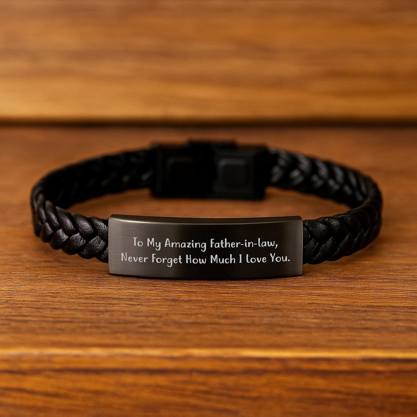 Personalized Interlaced Leather Bracelet Gifts for Father-in-law from Son, Funny Quote 'To My Amazing Father-in-law, Never Forget How Much I Love You.' - Christmas Unique Gifts - Image 2