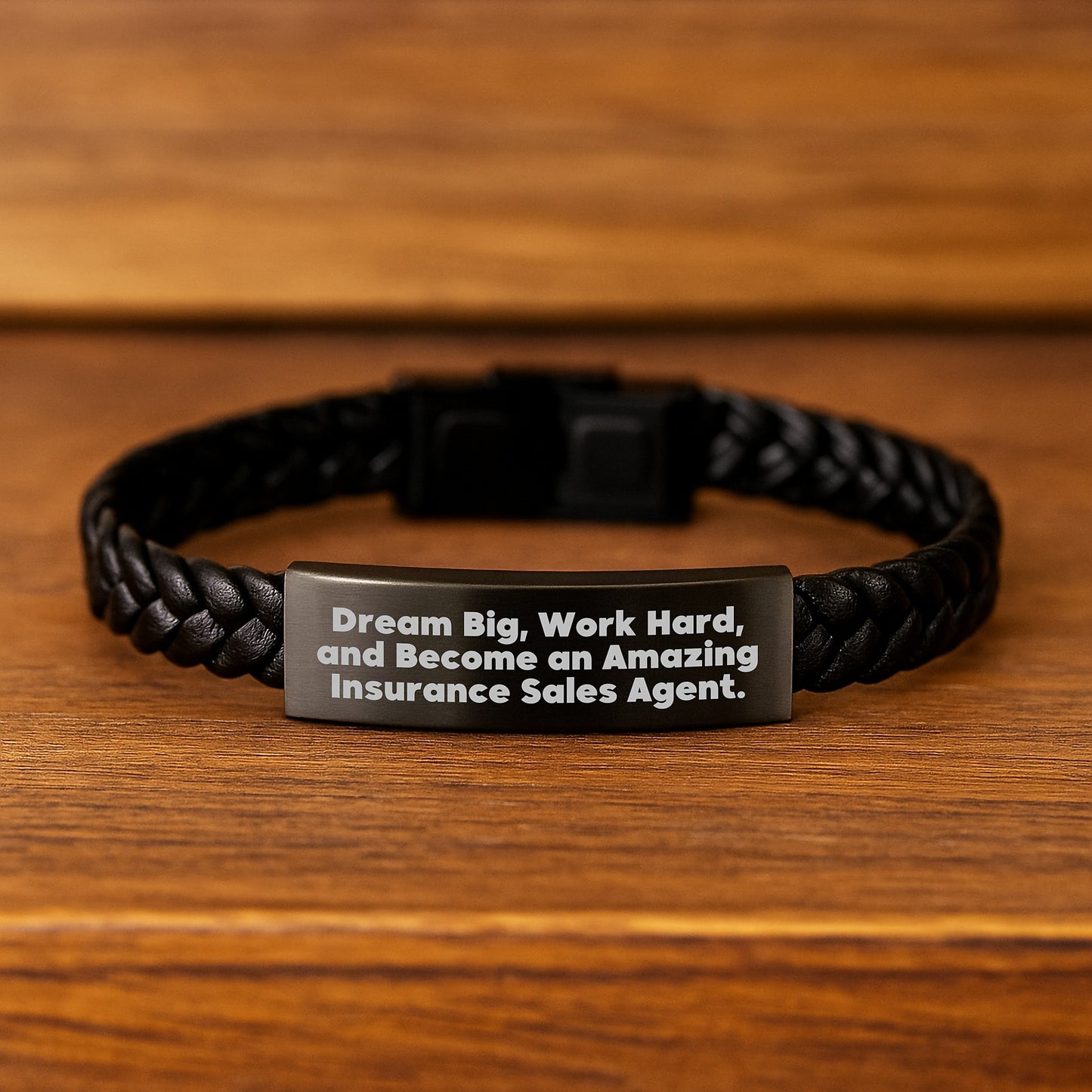 Inspirational Insurance Sales Agent Gifts, Dream Big Work Hard Interlaced Leather Bracelet for Birthday from Coworkers, Friends to Insurance Sales Agent - 'Dream Big Work Hard' - Image 2