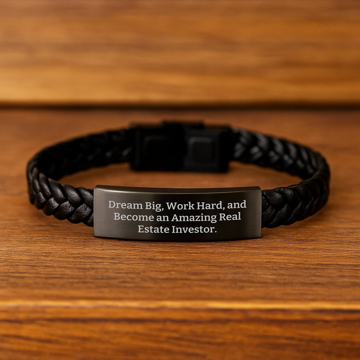 Gifts from Friends for Real Estate Investor Men, 'Dream Big, Work Hard' Inspirational Interlaced Leather Bracelet, Christmas Unique Gifts, Real Estate Investor - Image 2