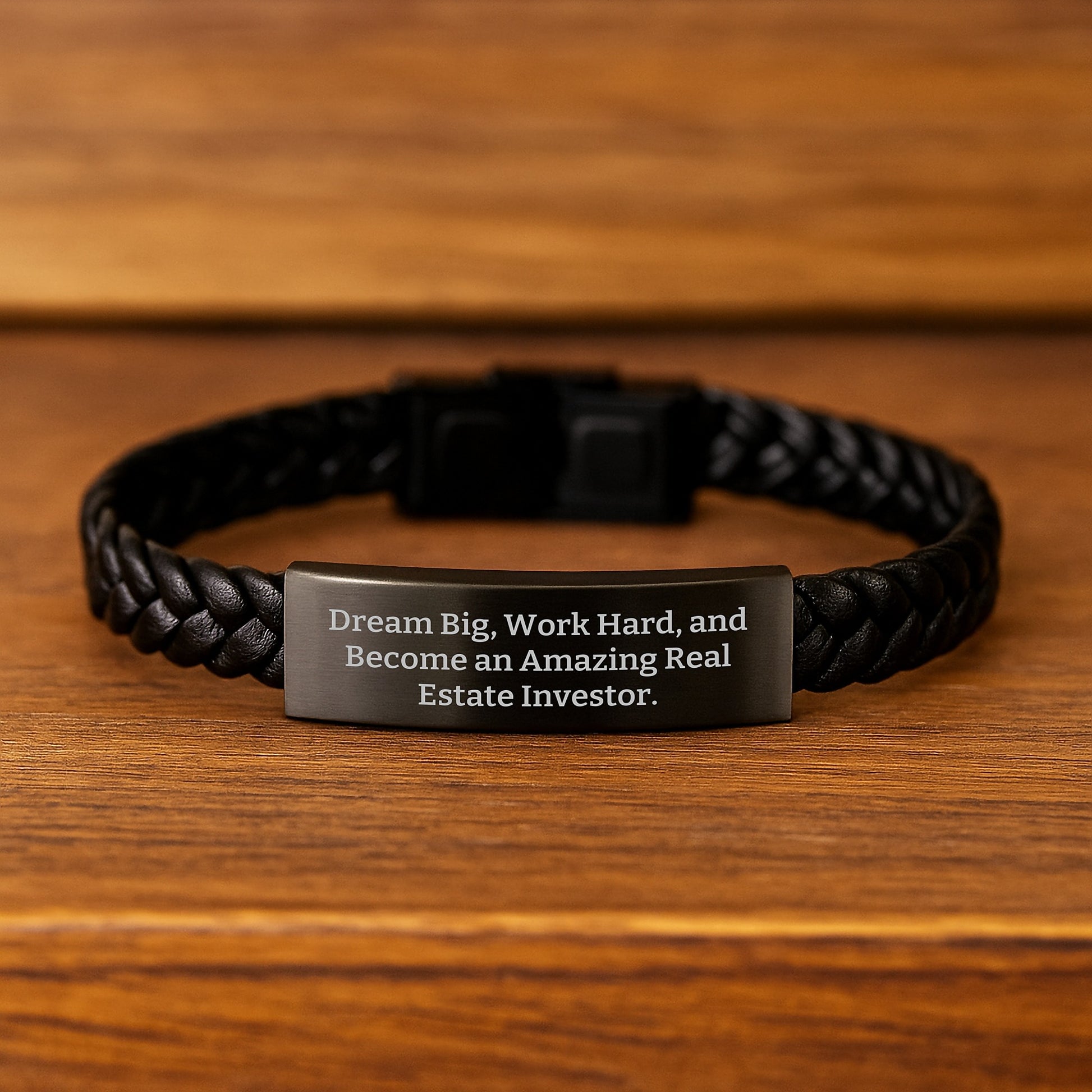Gifts from Friends for Real Estate Investor Men, 'Dream Big, Work Hard' Inspirational Interlaced Leather Bracelet, Christmas Unique Gifts, Real Estate Investor - Image 2