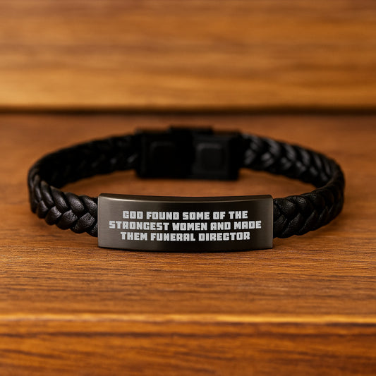 Funny Funeral Director Gifts for Women, 'God Found Some Of The Strongest Women And Made Them Funeral Director' Interlaced Leather Bracelet from Family, Christmas Unique Gifts - Image 2