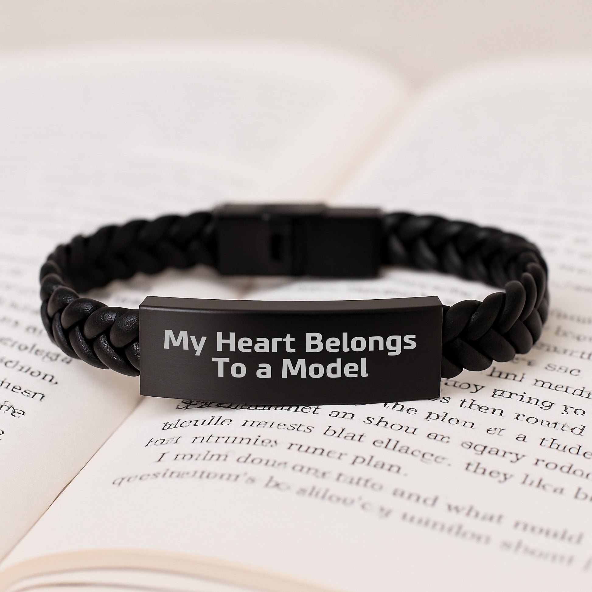 Model Enthusiasts' Heart Belongs Funny Gift Interlaced Leather Braces, Gifts from Friends for Model, Birthday Unique Presents, My Heart Belongs To A Model Quote - Image 3