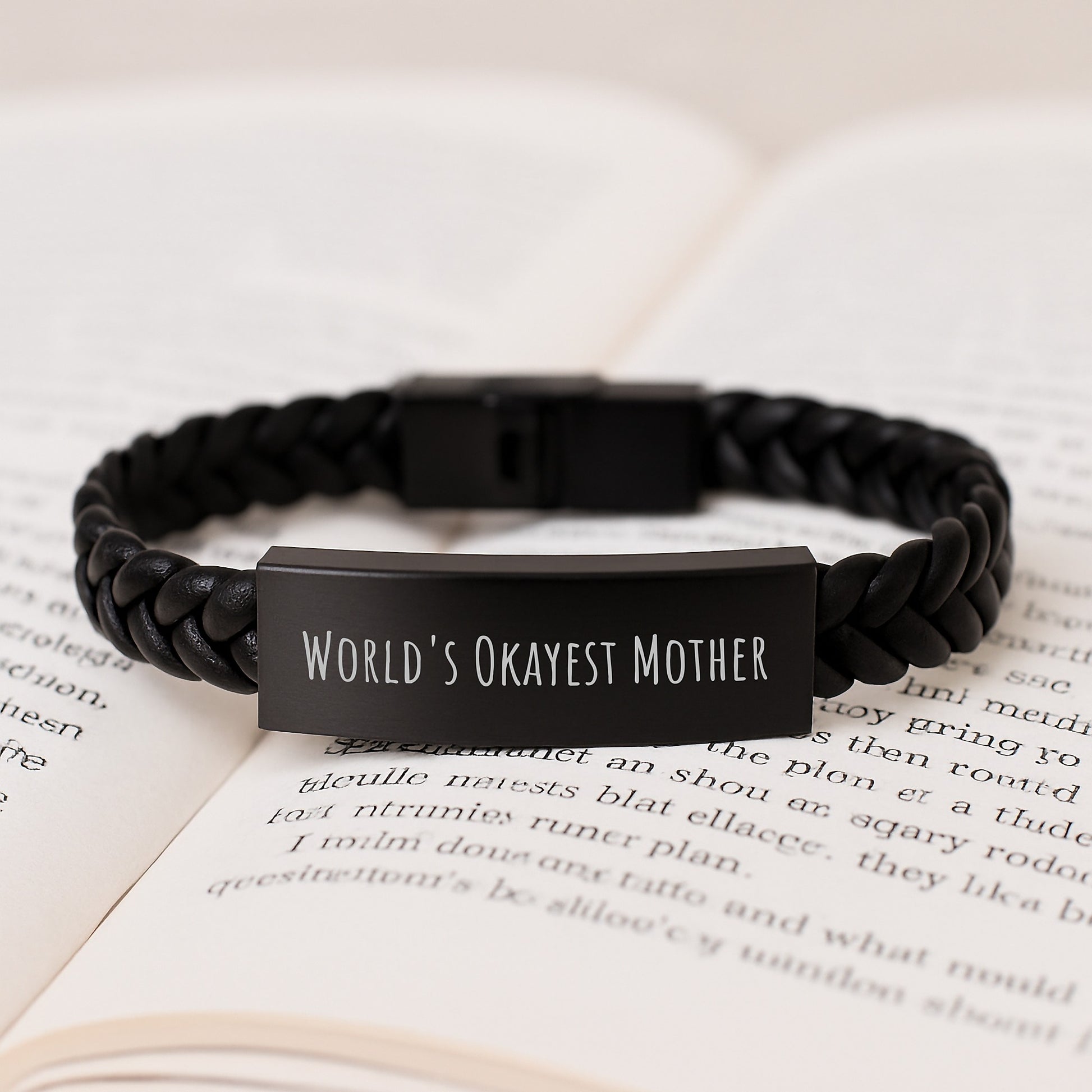 Funny Interlaced Leather Bracelet Gifts from Daughter for Mother, Unique Christmas Unique Gifts for Mom, 'World's Okayest Mom' - Image 3