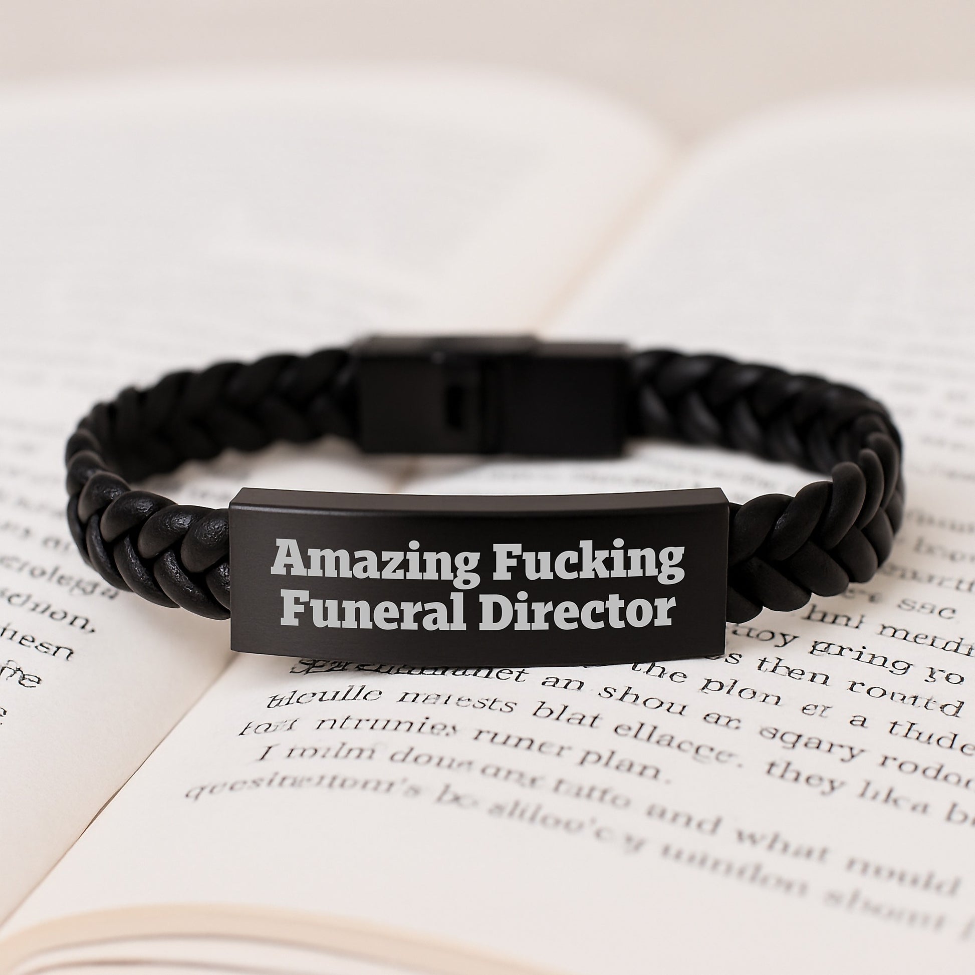 Funny Funeral Director Gifts for Men, Interlaced Leather Bracelet with Stainless Steel, Gifts from Friends - Amazing Funny Quote, Christmas Unique Accessories - Image 3