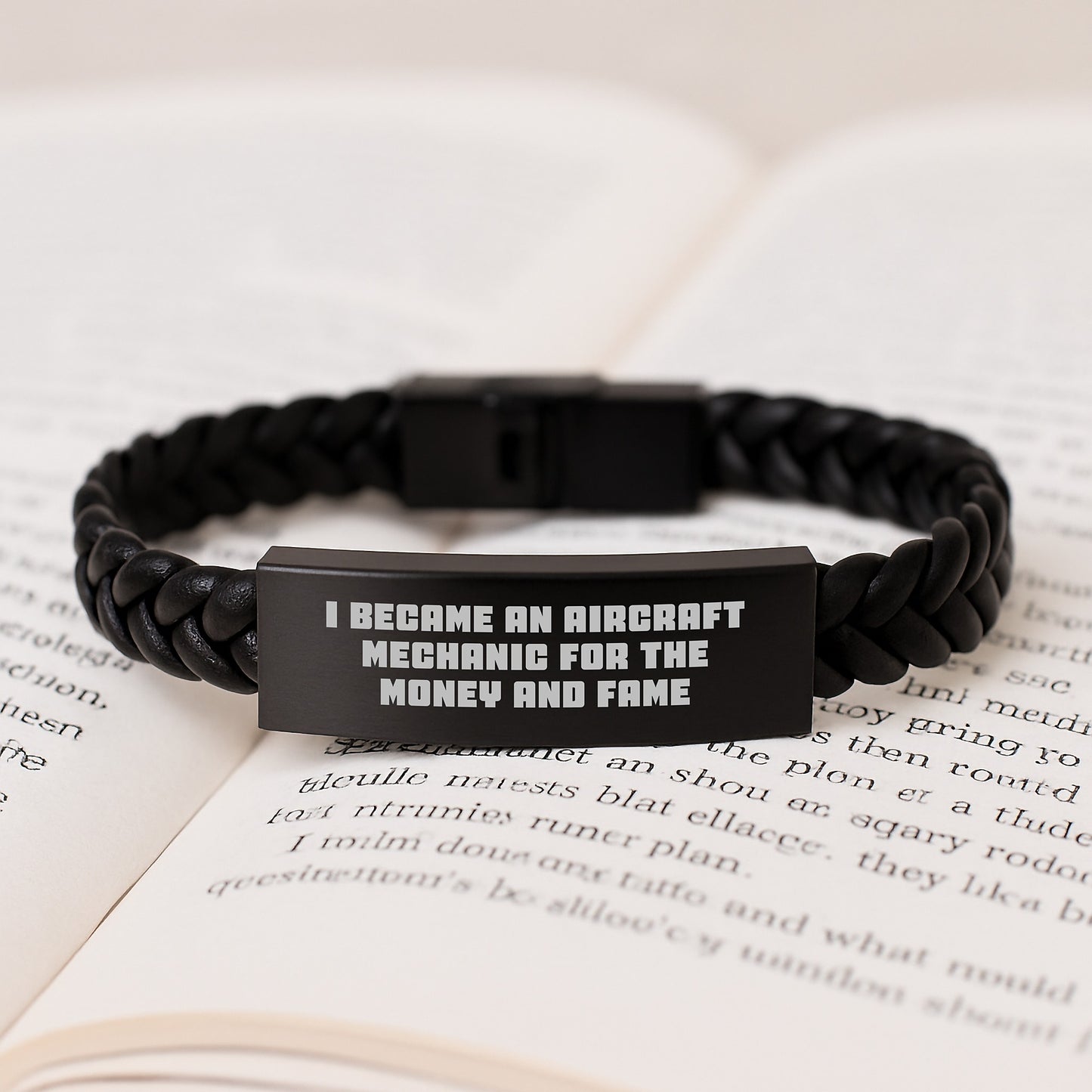 Aircraft Mechanic Inspired Interlaced Leather Braclet Gifts from Friends and Family for Graduation, 'I Became an Aircraft Mechanic for the Money and Fame' Quote - Image 3