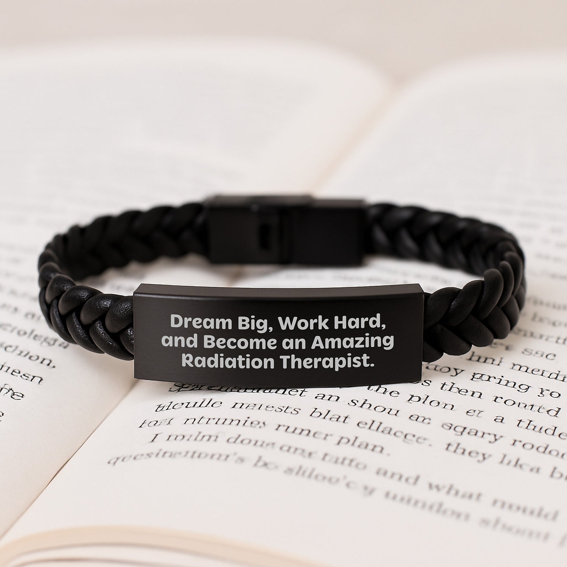 Radiation Therapist Inspirational Quote Interlaced Leather Bracelet Gifts from Friends to Radiation Therapist on Birthday - Dream Big, Work Hard, And Become Amazing - Image 3