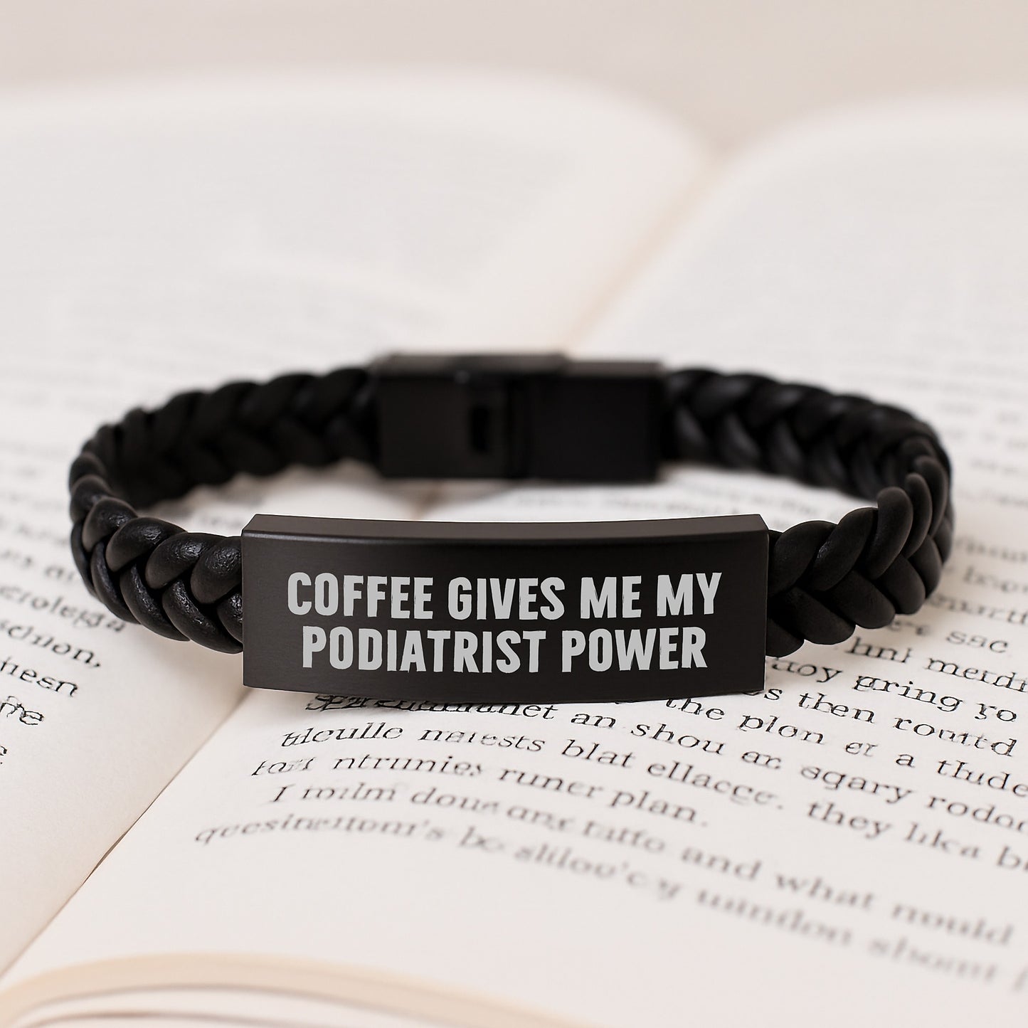 Funny Podiatrist Gifts, Christmas Unique Gifts for Podiatrist, Interlaced Leather Bracelet from Men to Family with Coffee Gives Me My Podiatrist Power - Image 3