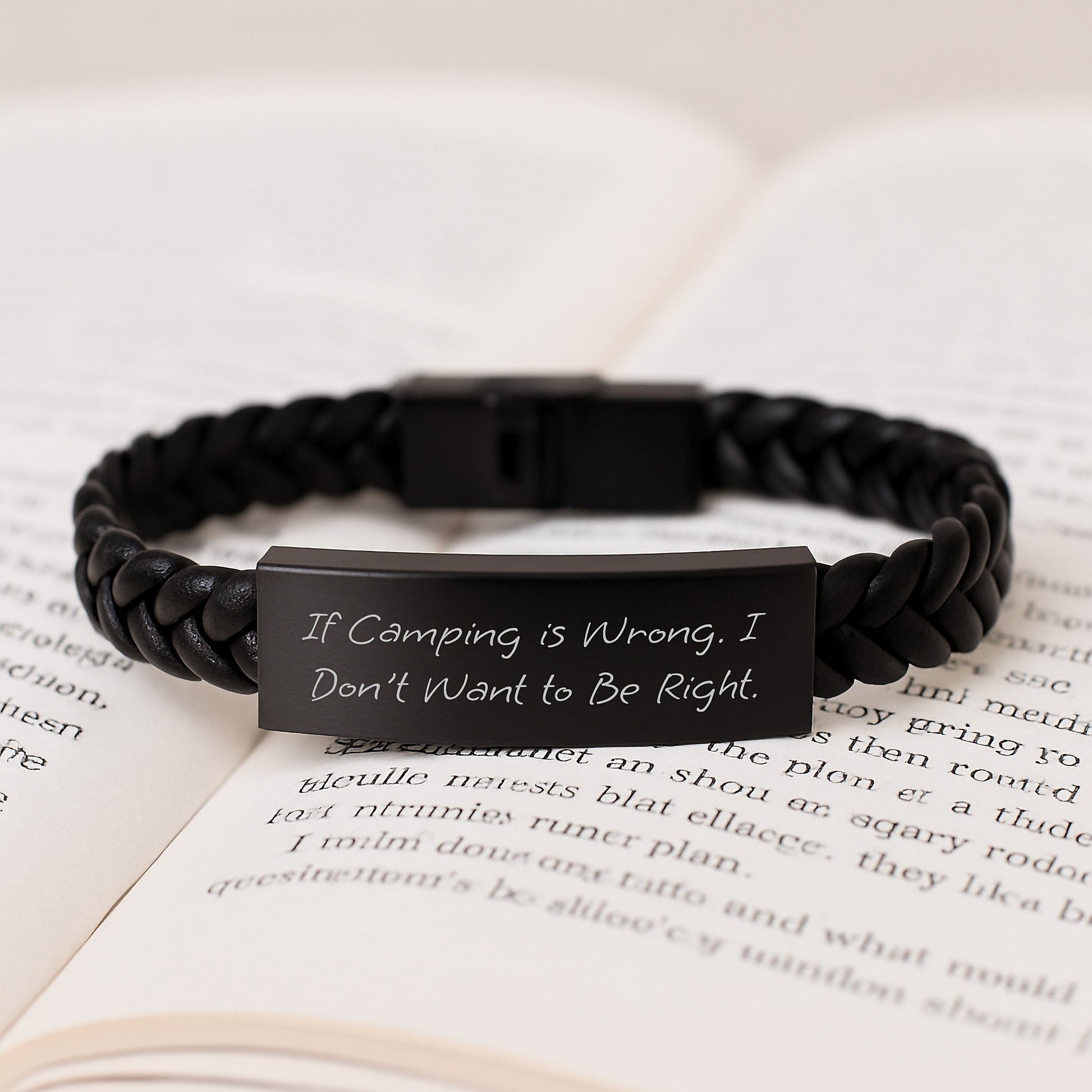 Funny Camping Gifts for Birthday - Interlaced Leather Bracelet from Family, Friends, or Coworkers - 'If Camping Is Wrong. I Don't Want To Be Right.' Quote - Image 3