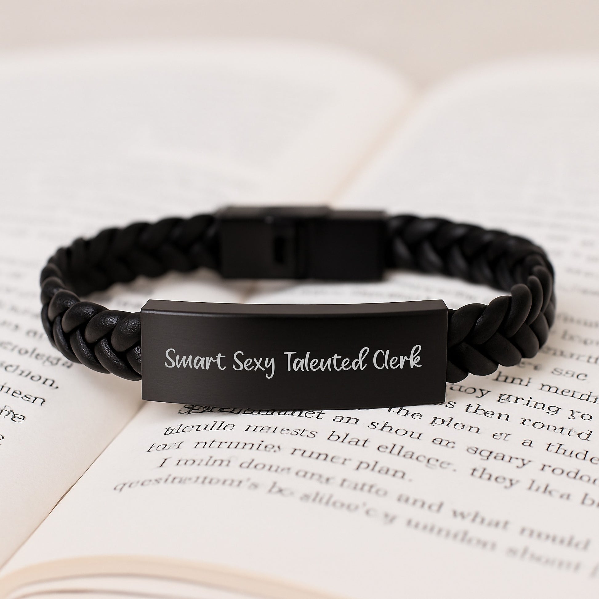 Smart Sexy Talented Clerk Interlaced Leather Birthday Unique Gifts, Engraved Stainless Steel, Gifts from Friends for Clerk, Unique Men's Accessories - Image 3