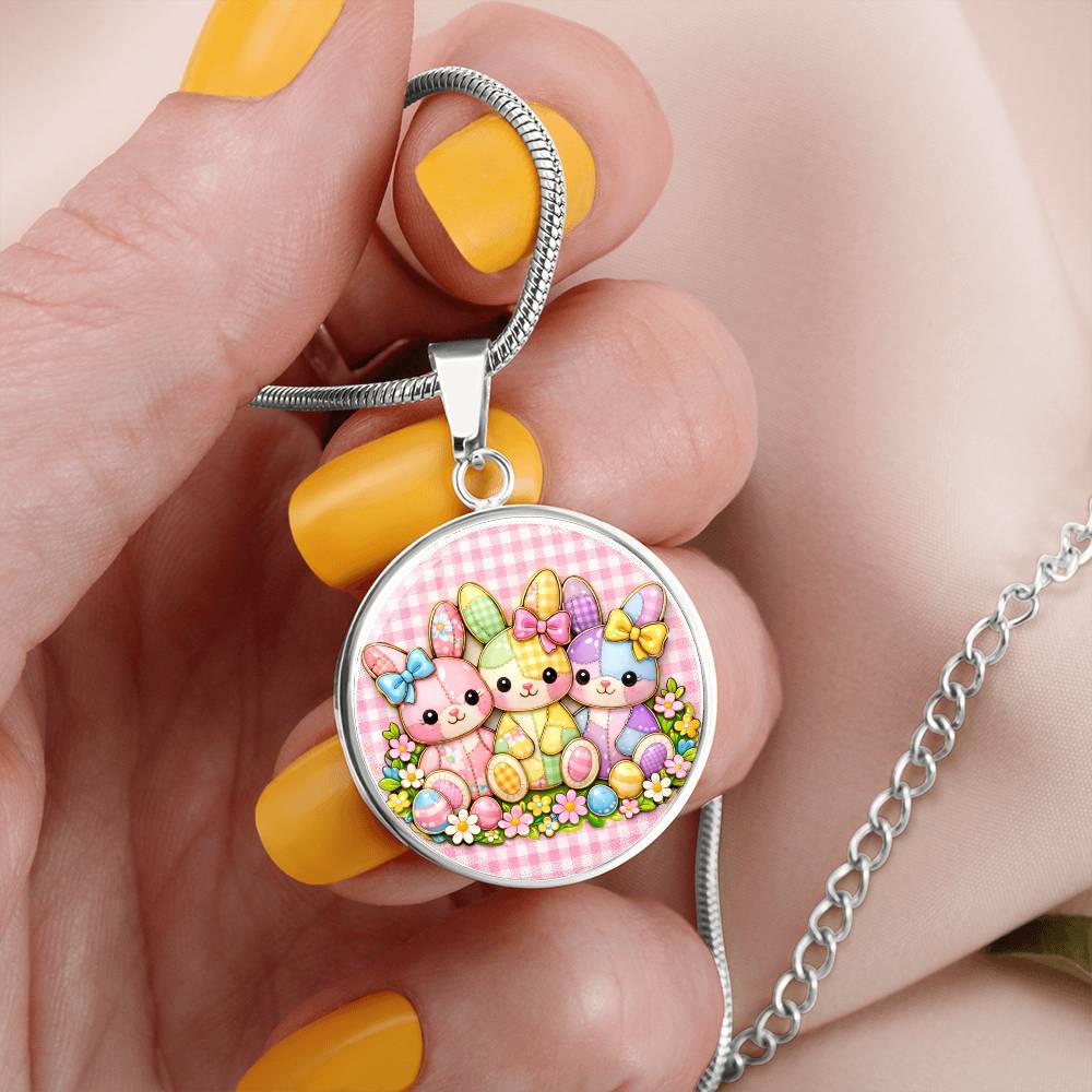 Cute Bunny Necklace or Keychain, Easter Bunny Trio Jewelry, Pastel Rabbit Pendant for Teen Girl, Easter Basket Stuffer Gift