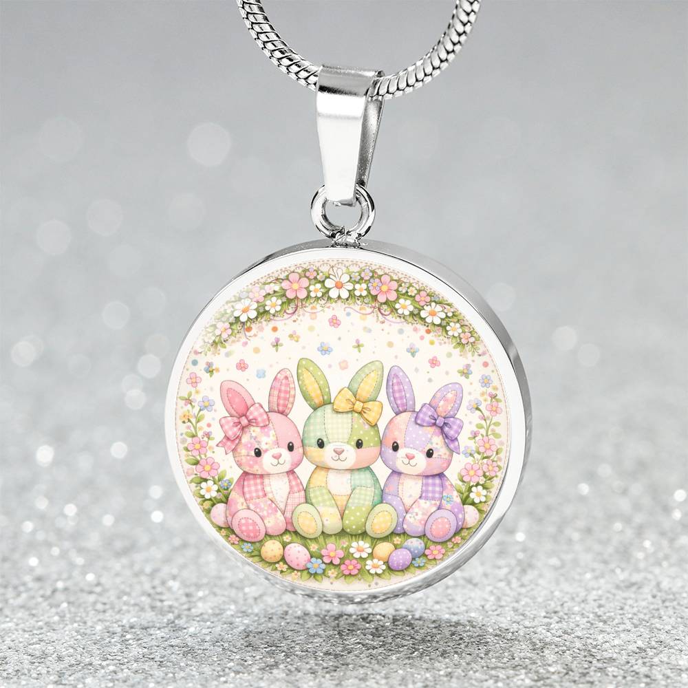 Floral Bunny Necklace or Keychain, Easter Bunny Trio Jewelry, Pastel Rabbit Pendant, Easter Basket Stuffer Gift for Teen Girl