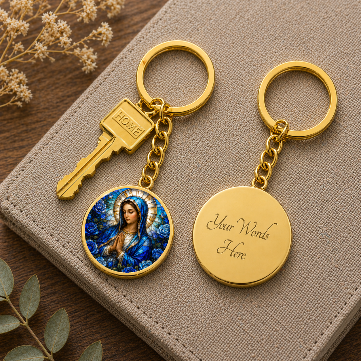 Virgin Mary Necklace or Keychain, Catholic Necklace, Blessed Mother Jewelry, Religious Keepsake Gift