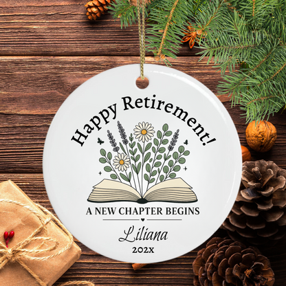 Happy Retirement Ornament – Personalized Retirement Gift – A New Chapter Begins Keepsake, Coworker Gift, Boss Gift, Employee Gift, Christmas