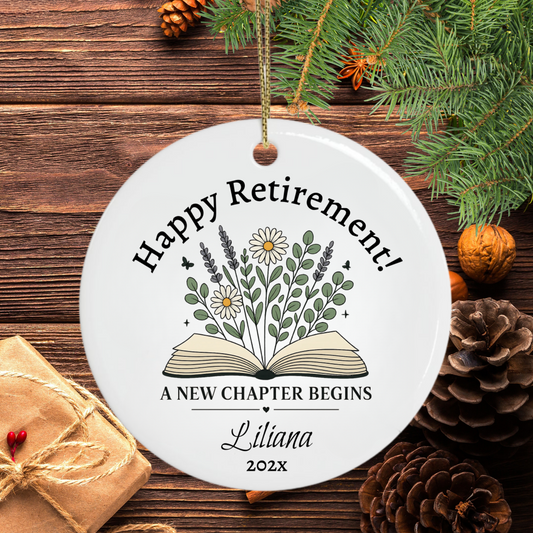 Happy Retirement Ornament – Personalized Retirement Gift – A New Chapter Begins Keepsake, Coworker Gift, Boss Gift, Employee Gift, Christmas