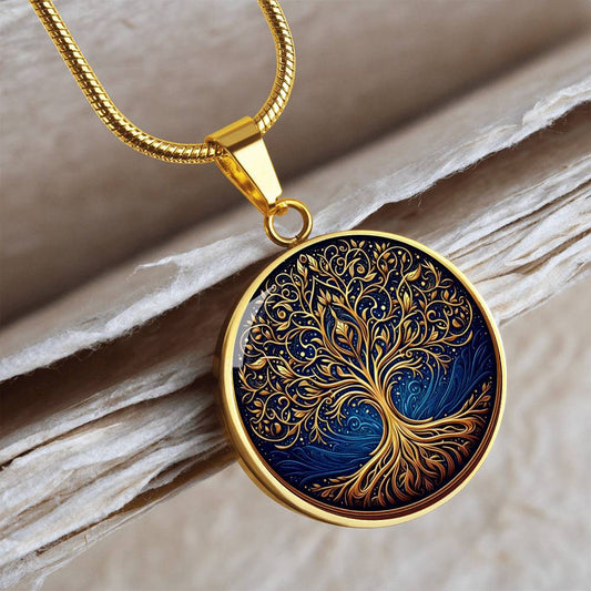 Stained Glass Tree of Life Necklace - Blue and Gold