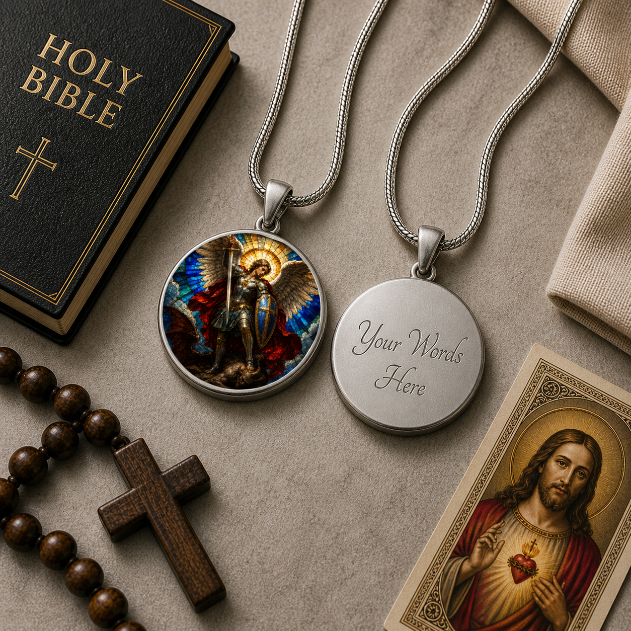 Archangel Michael Necklace or Keychain, Saint Michael Catholic Necklace, Protection Jewelry, Religious Keepsake Gift