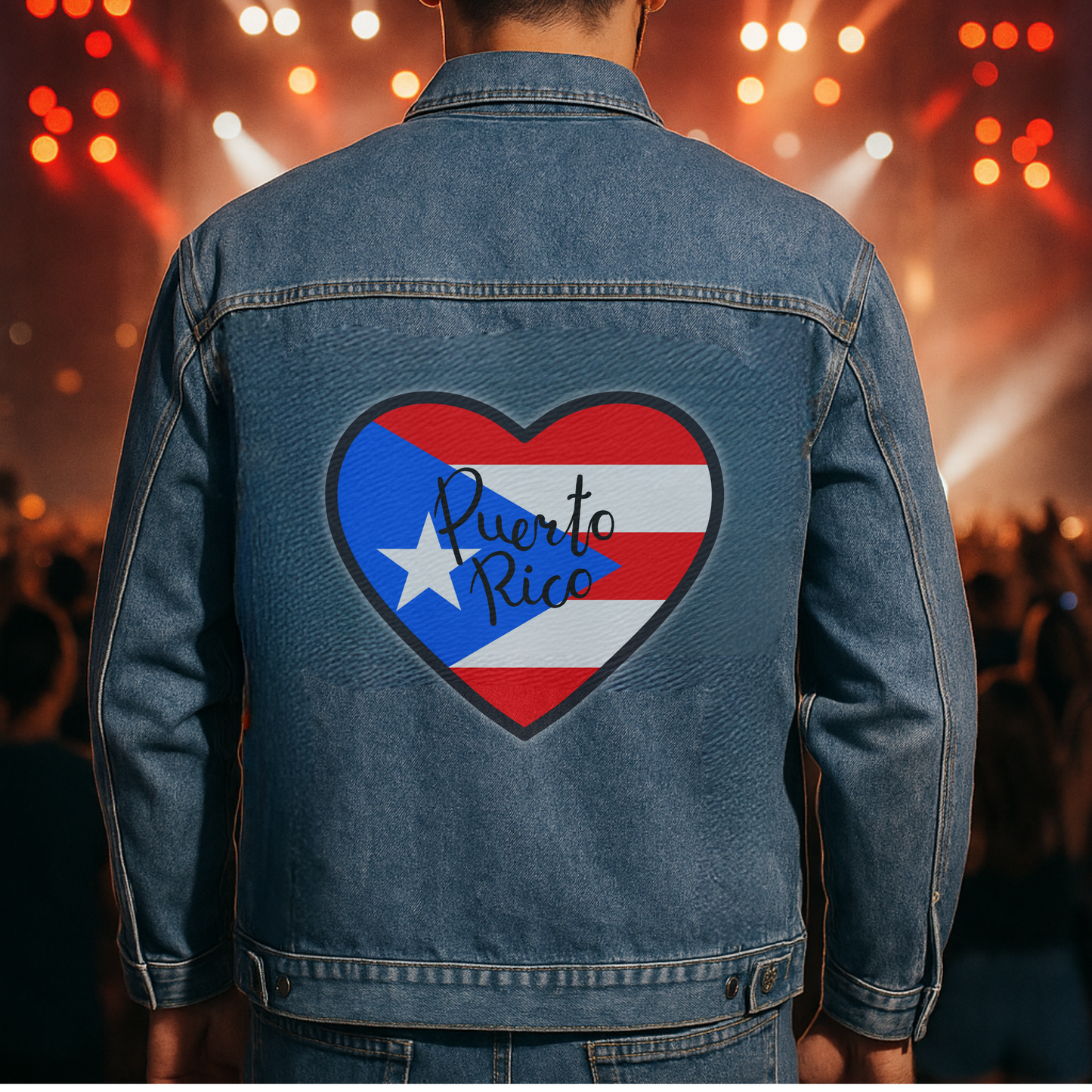 Unisex Puerto Rico Heart Flag Denim Jacket