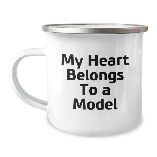 Funny Gifts from Friends for Model Enthusiasts - My Heart Belongs To A Model Camping Mug, Unique Birthday Unique Gifts for Men, Women, or Coworkers - Image 1